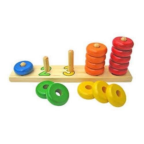 Kolorowa piramidka z okręgów - Drewniane krążki - Nauka sortowania i liczenia - Goki