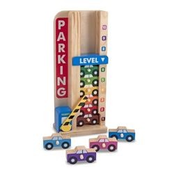 Drewniany parking z samochodzikami  - Nauka liczenia, sortowania i dopasowywania - Melissa&Doug 