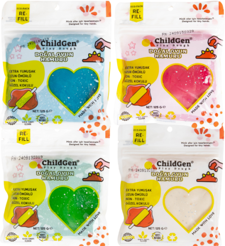 ChildGen Naturalna ciastolina do zabawy BROKAT, eko-pack 4 szt. Re-Fill Play Dough