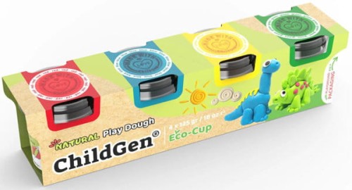 ChildGen Naturalna ciastolina w eko-kubkach ZESTAW 4 kolorów: Niebieski, Żółty, Czerwony, Zielony