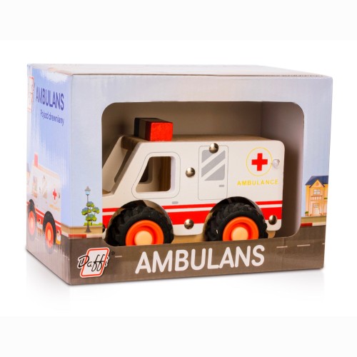 Daffi Drewniane auto z oponami - Ambulans