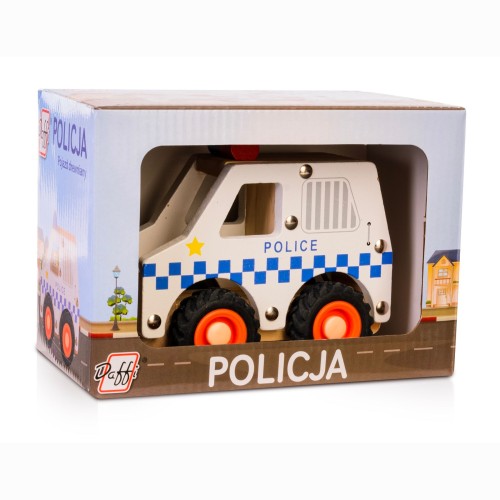 Daffi Drewniane auto z oponami - Policja