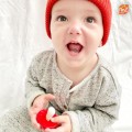 RaZbaby Gryzak logopedyczny Grzybek dla niemowląt na ząbkowanie 2 szt. czerwony i różowy