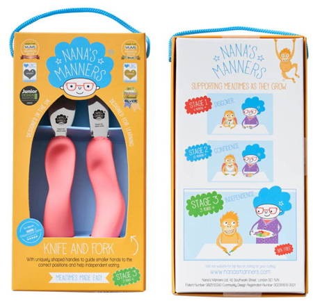 Sztućce dziecięce - ETAP 3 Nóż i widelec PINK - sztućce kształtujące chwyt - Nana's Manners